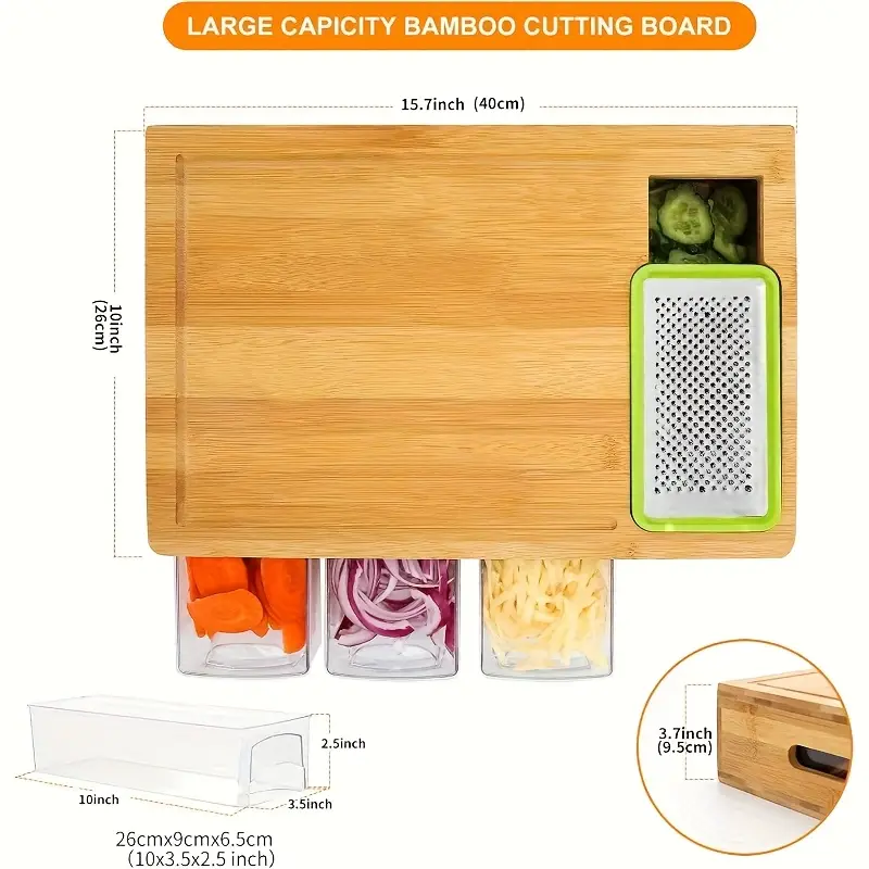 1pc Durable Artificial Wood Cutting Board with Storage Drawer, Juice Grooves & Easy-Grip Handle - Multi-Compartment Organizer Tray for Vegetables, Cheese, Spreads - Space-Saving Design for Apartments,