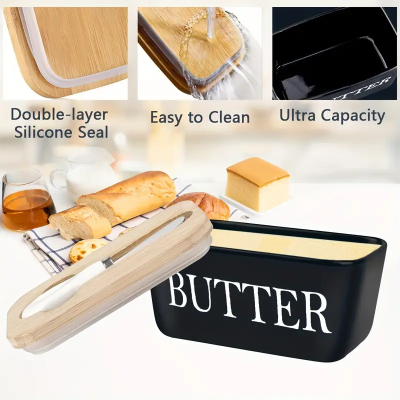 1pc Luxury Large Butter Dish with Lid - Ceramic Countertop Keeper with Knife, High-Quality Silicone Sealing, and Easy-Clean Design - Perfect Kitchen Gift for Butter Lovers