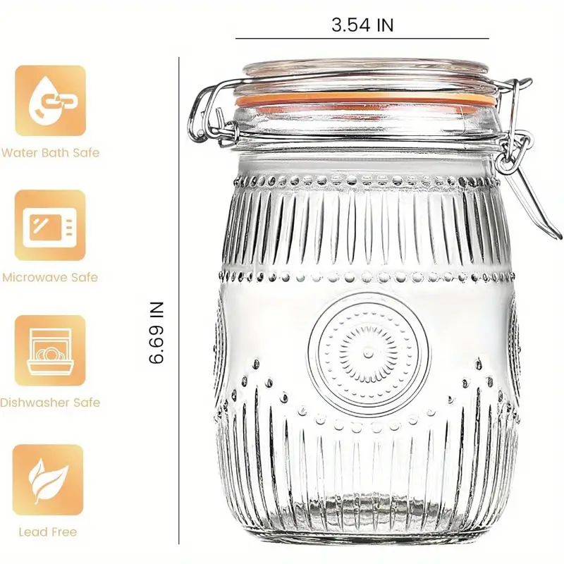 Amzcku 6 Pack 32oz Wide Mouth Vintage Mason Jars with Airtight Lid | Canister Quart Jars for Kitchen Storage - for Coffee, Sugar, Beans