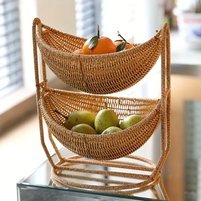 Scandinavian-Inspired Double-Layer Fruit & Candy Storage Basket - Durable Plastic, Perfect for Snacks and Crafts