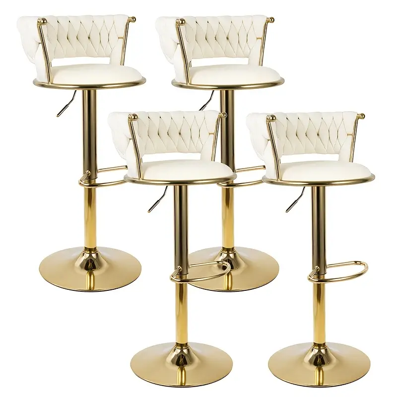 2pcs/4pcs Modern Swivel Woven Velvet Bar Stools, Stool, 360° Swivel Adjustable Height Bar Stool with Backs Golden Metal Tall Bar Stools Counter Height for Kitchen Island, for Christmas, Festival,
