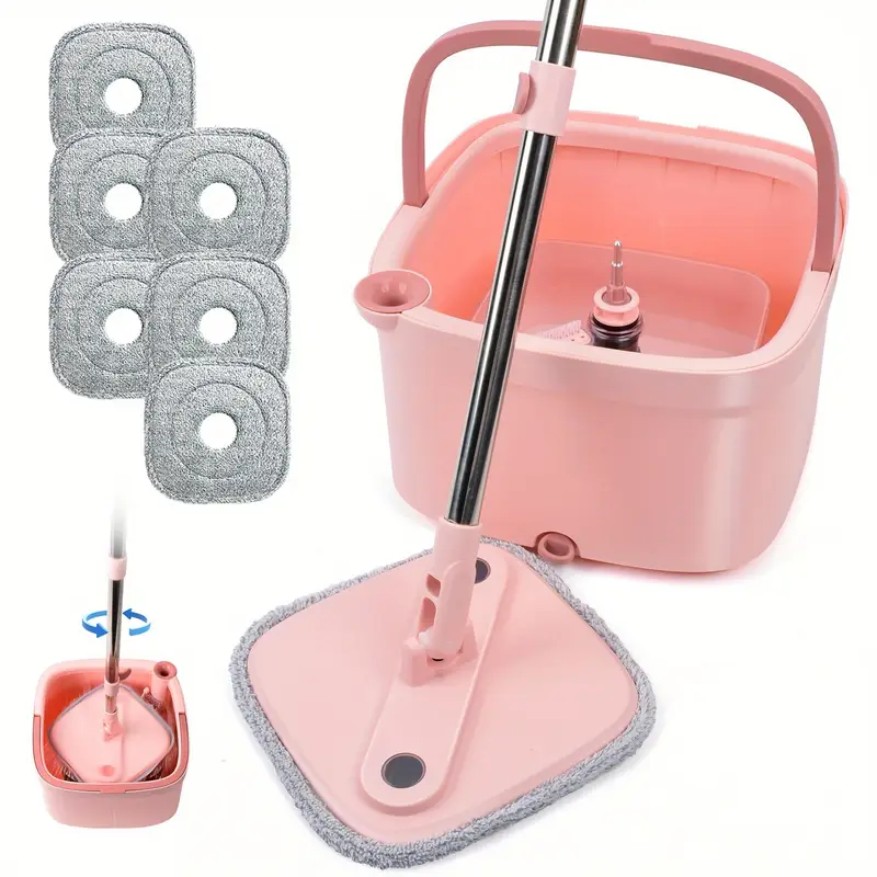Spin Mop and Bucket Set with Self Separation Dirty and Clean Water System, Self Wringing 360° Rotating Square Mop Head for Home Floors Cleaning