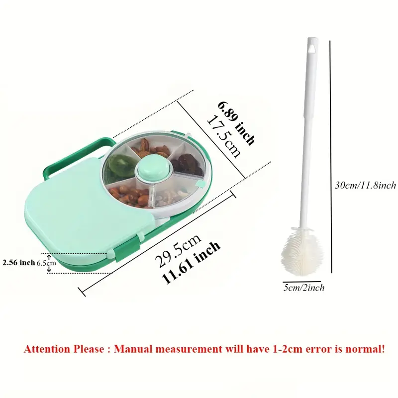 Faridabio 1pc Portable Tote Bag Rotating Lunch Box Picnic Snack Tray School With Lunch Box Picnic Camping Snacks Rotating Fruit Tray Sealed Dry Fruit Tray Moisture Resistant And Silicone Cleaning Brush