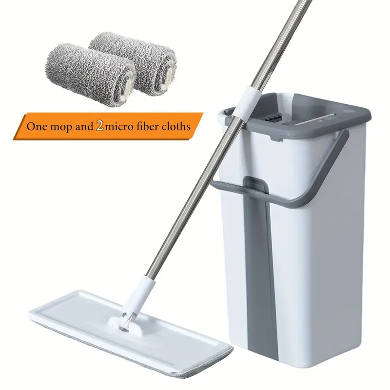 Hands-Free Flat Mop And Bucket Set And 2pcs Mop Pad And Bucket Set 4pcs Mop Pad- Dual-Purpose Dry And Wet Cleaning,
