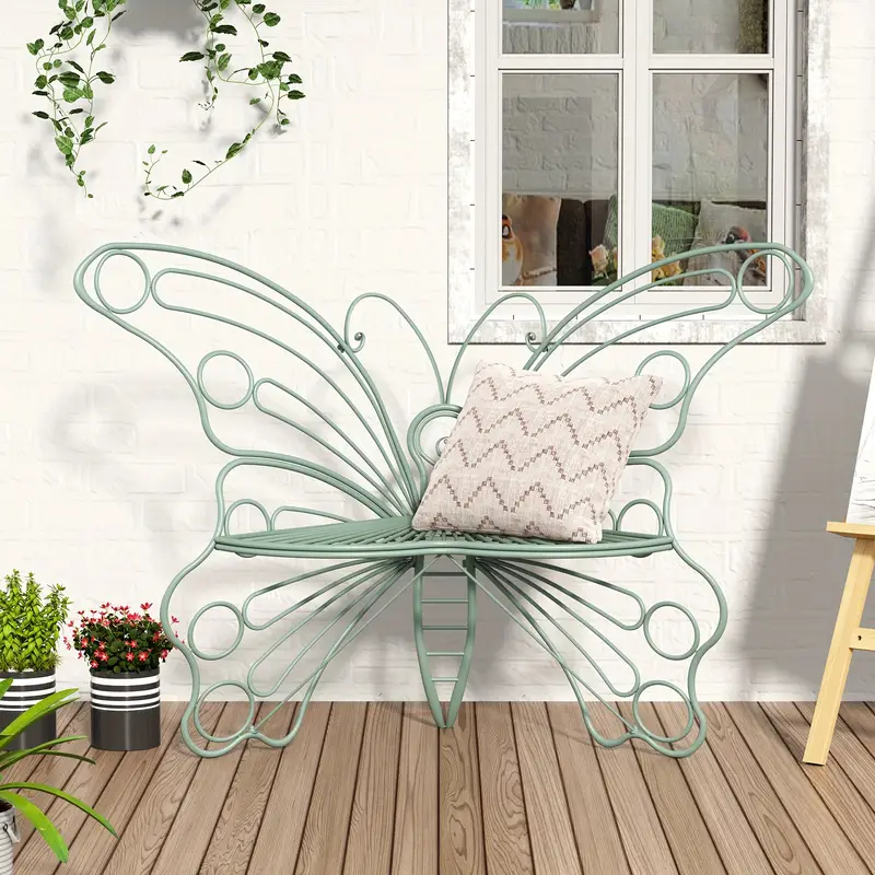 50 Inches Sturdy Iron Metal Garden Bench, Outdoor Bench with Pretty Butterfly Design | Front Porch Bench for Porch, Lawn,