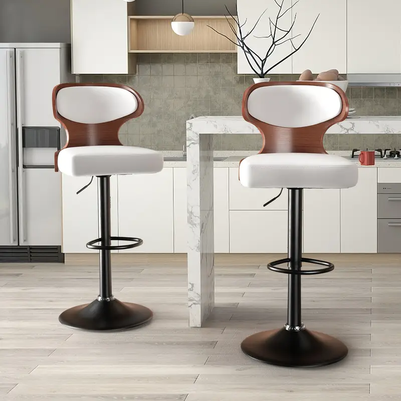 Bar Stool Set Of1/2/3/4, Counter Height Bar Stool, Square Seat Cushion Barstool With Backrest, Height Adjustable Faux Leather Swivel Barstool With Footrests For Kitchen,