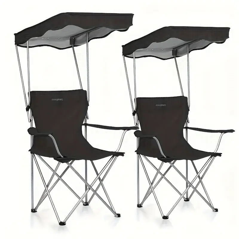 Camping Chair 2 Pack Portable Camping Chair With Canopy, Folding Chair With Canopy, Durable 600D Oxford Canopy Chair For Camping, Beach,