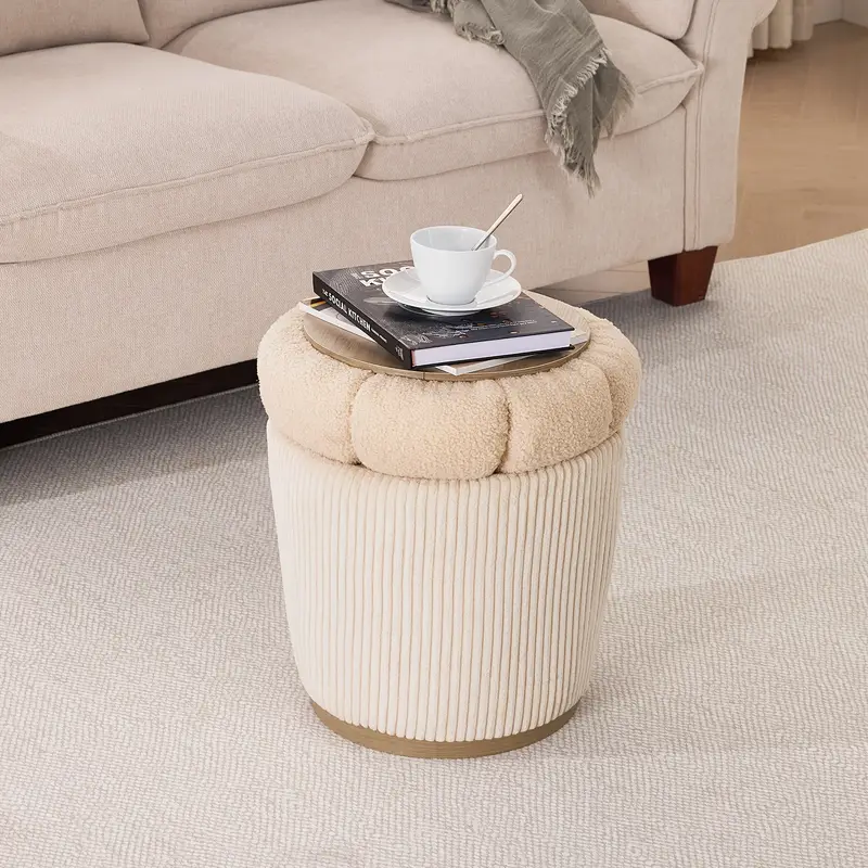 Sherpa Vanity Stool, 18.5" Small Ottoman Dorm, Foot Stools,
