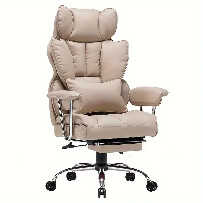 400LBS Efomao Big and Tall Office Chair - PU Leather Computer Chair with Leg Rest and Lumbar Support - Dark Beige