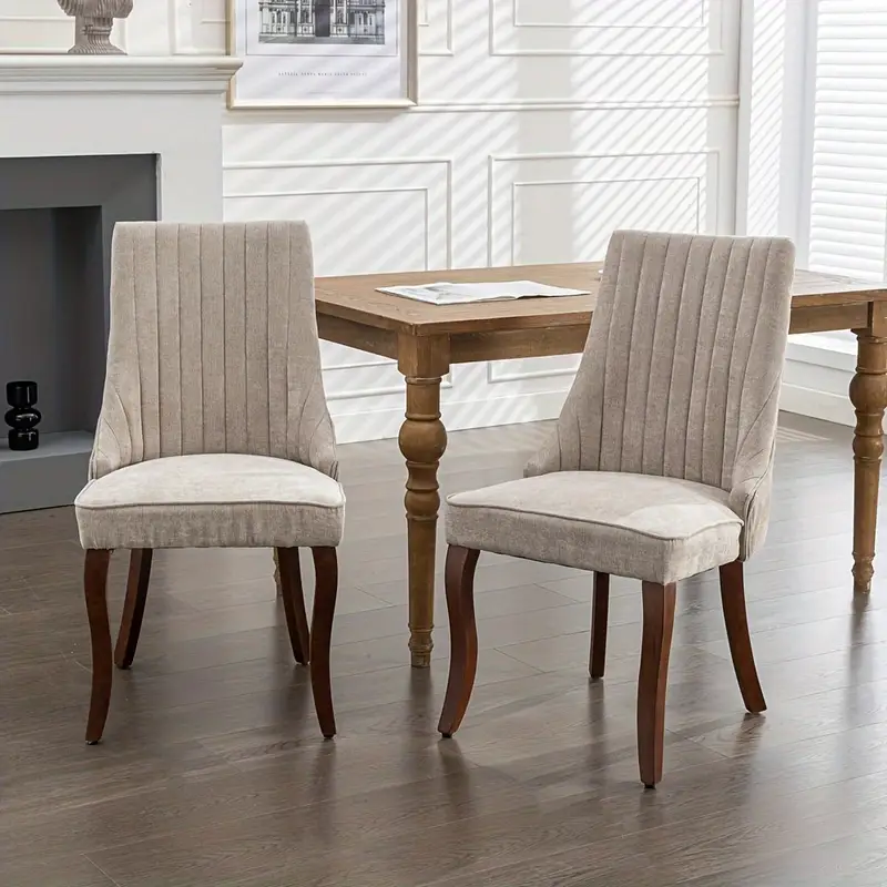 Comfy Fabric Accent Chair - Rayon Cloth Flocking Linen Dining Chairs - Curved Solid Wood Legs for Dining Room